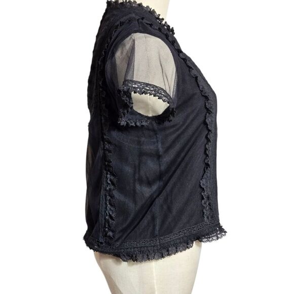 Love Sam Black Victorian Boho Lace Trim Blouse Top - Picture 5 of 7